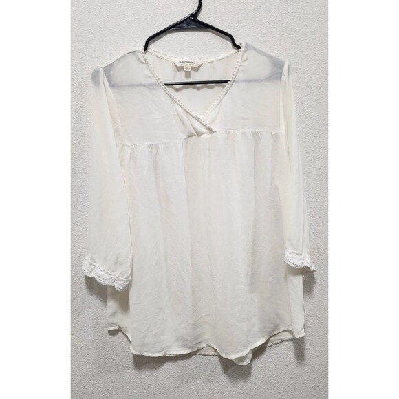 Tantrum 100% Polyester Babydoll Tunic Top 90's Y2k Cream Colored Sz M - Picture 1 of 8